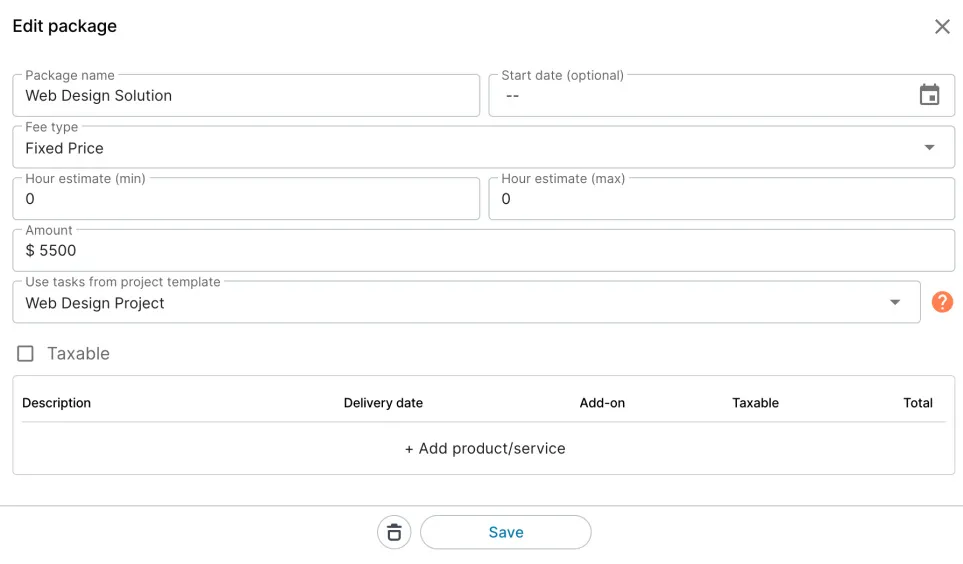 editing a package in moxie crm agreements